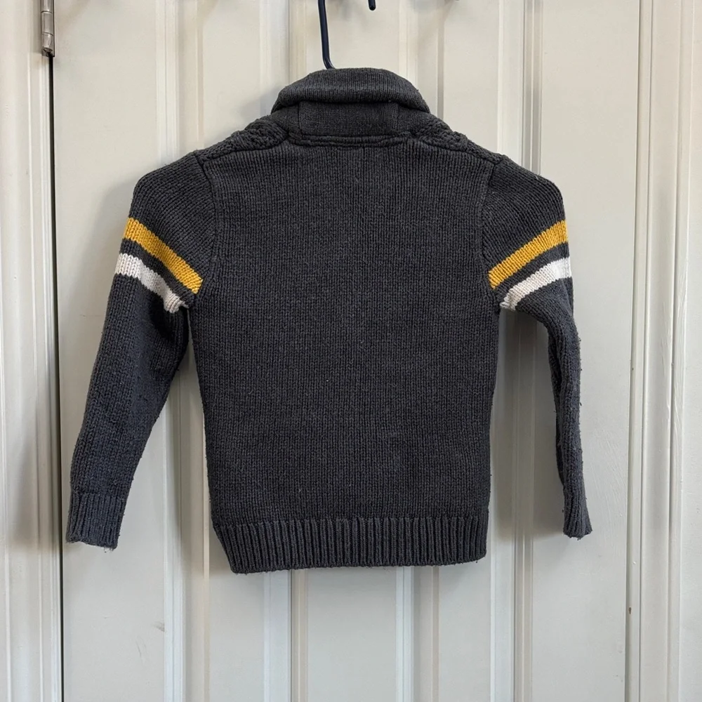 GAP Charcoal Cable-Knit Kids Toggle Cardigan with Yellow & White Stripes